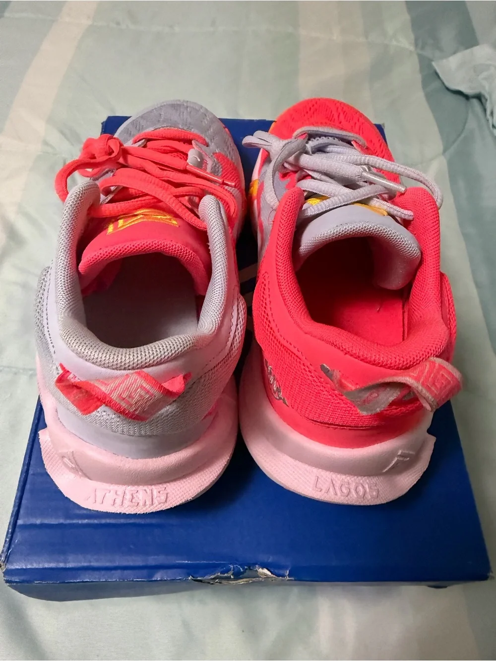 Nike Kids Basketball Shoes - Hot Pink & Light Gray with Yellow Accent